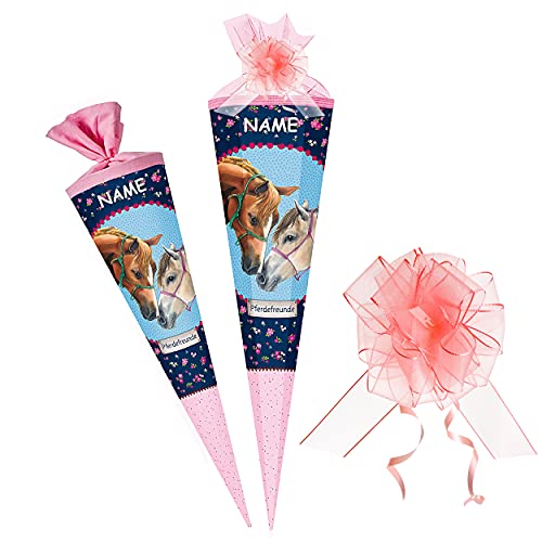 Schultüte Größenwahl Pferdefreunde - Pferd & Schmetterling - 100 cm - 6 eckig - incl. Name und Schleife - Tüllabschluß - Zuckertüte - Nestler - Schultüte.. von alles-meine.de GmbH