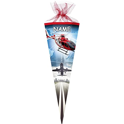 Schultüte - Helikopter - Flugzeuge/Hubschrauber - 50 cm - rund - incl. Name - mit Tüllabschluß - Zuckertüte - mit/ohne Kunststoff Spitze - Nestler - J.. von alles-meine.de GmbH
