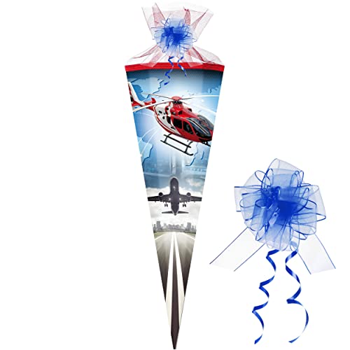 Schultüte - Helikopter - Flugzeuge/Hubschrauber - 85 cm - eckig - incl. Schleife - Tüllabschluß - Zuckertüte - mit/ohne Kunststoff Spitze - Nestler - .. von alles-meine.de GmbH