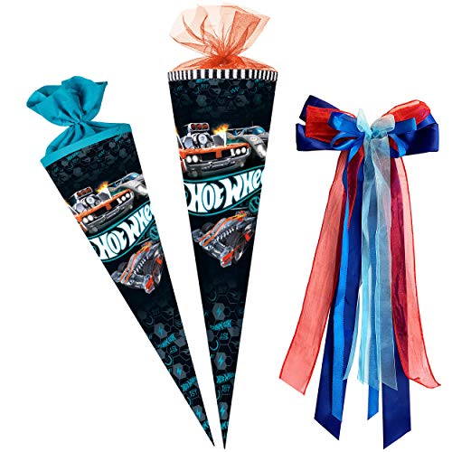 Schultüte - Hot WheeIs - Auto - 22-85 cm - Größe wählbar - rund - incl. große Schleife - Filzabschluß - Zuckertüte - mit/ohne Kunststoff Spitze - Nestler .. von alles-meine.de GmbH