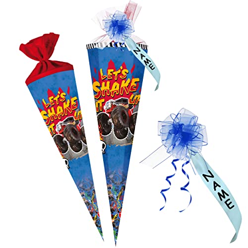 Schultüte - Hot Wheel. - Monstershake 70-85 cm Größe wählbar inkl. Name + Verschluß-Schleife - Zuckertüte - Tüllabschluß/Filzabschluß - eckig/rund.. von alles-meine.de GmbH