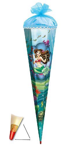 Schultüte - Meerjungfrau mit Fischen 85 cm - mit Holzspitze/Tüllabschluß - Zuckertüte Roth - Nixe Prinzessinnen Prinzessin für Mädchen von alles-meine.de GmbH
