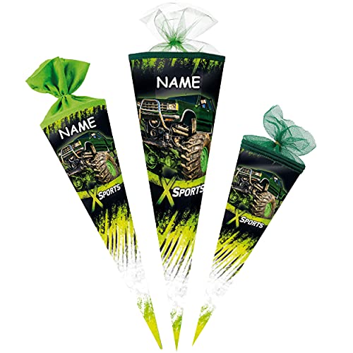 Schultüte - Monstertruck - Fahrzeuge/X-Sports - Truck - 85 cm - eckig - incl. Name - Tüllabschluß - Zuckertüte - mit/ohne Kunststoff Spitze - Nestler .. von alles-meine.de GmbH