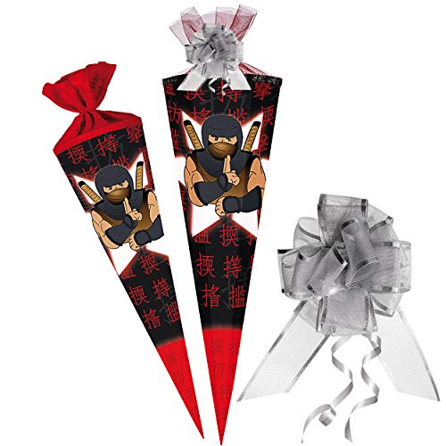 Schultüte - Ninja Kämpfer - Samurai - 85 cm - 6 eckig - incl. Schleife - Tüllabschluß - Zuckertüte - mit/ohne Kunststoff Spitze - Nestler - Schultütenschlei.. von alles-meine.de GmbH
