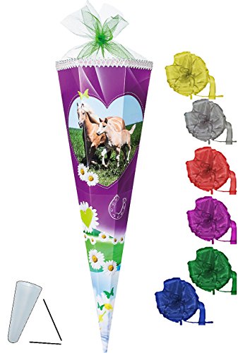 Schultüte - Pferd Pferdewiese - 100 cm - 12 eckig - incl. Schleife mit Organzaabschluß - Zuckertüte - mit/ohne Kunststoff Spitze - Nestler - für Mädchen.. von alles-meine.de GmbH