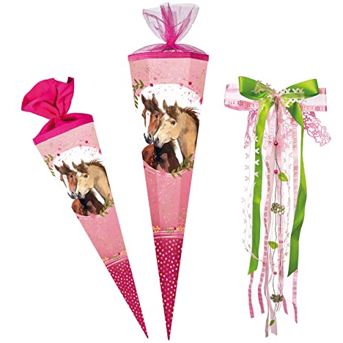 Schultüte - Pferdefreunde 2 - Pferde - 70 cm - rund - incl. große Schleife - Filzabschluß - Zuckertüte - mit/ohne Kunststoff Spitze - Nestler - Schultütensc.. Schultüte - Pferdefreunde 2 - Pferde - 70 cm - rund - incl. große Schleife - Filzabschluß - Zuckertüte - mit/ohne Kunststoff Spitze - Nestler - Schultütensc.. von alles-meine.de GmbH