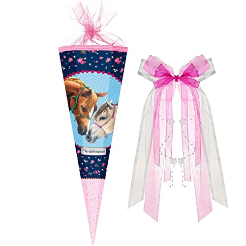Schultüte - Pferdefreunde - Pferde & Schmetterlinge - 85 cm - eckig - incl. große Schleife - Tüllabschluß - Zuckertüte - Nestler - mit/ohne Kunststoff S.. von alles-meine.de GmbH