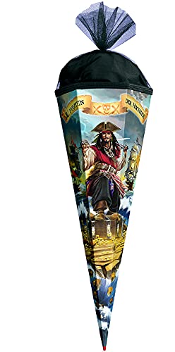 Schultüte - Piraten/Schatztruhe & Piratenschiff - 50 cm - rund - mit Tüllabschluß - Zuckertüte Roth - mit/ohne Kunststoff Spitze - für Jungen/Gesche.. von alles-meine.de GmbH