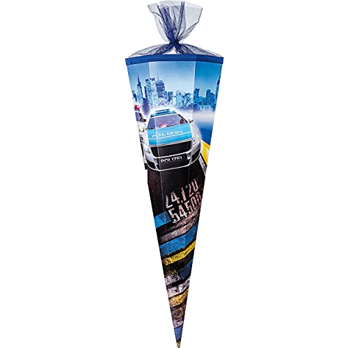 Schultüte - Polizei Auto - 70 cm - mit Filzabschluß - Zuckertüte - mit/ohne Kunststoff Spitze Spitze - Nestler - für Jungen - Polizeiwagen - Polizist - Auto.. von alles-meine.de GmbH
