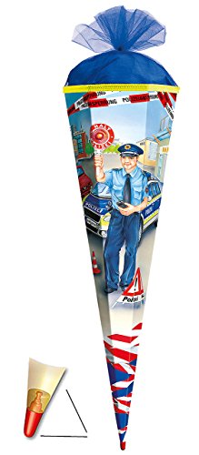 Schultüte - Polizist - 70 cm - mit Holzspitze/Filzabschluß - Zuckertüte Roth - für Jungen - Polizei Auto Polizeiauto Fahrzeug/Führerschein von alles-meine.de GmbH