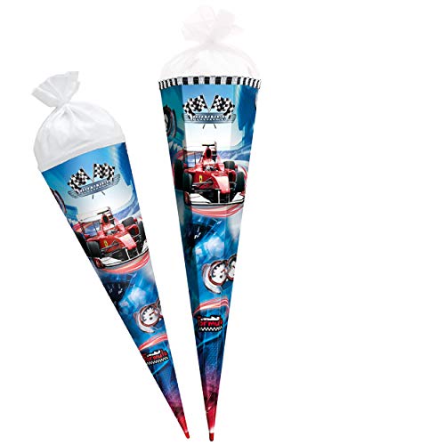 Schultüte - Rennwagen - Formula Auto - Sportwagen - 35 cm - rund - mit Tüllabschluß - Zuckertüte - mit/ohne Kunststoff Spitze - Roth - Jungen - Fahrzeug.. von alles-meine.de GmbH