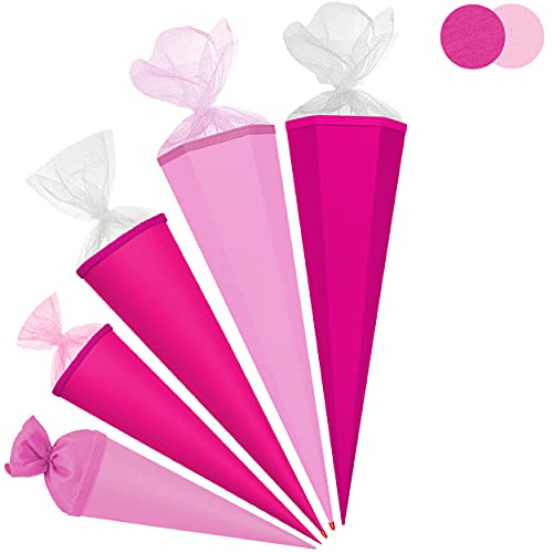 Schultüte - Rohling - ROSA - 100 cm - mit Holzspitze - 6 eckig - Tüllabschluß - Zuckertüte - Roth - Jungen Mädchen - einfarbig Uni - Schultütenrohling mit Ver.. von alles-meine.de GmbH