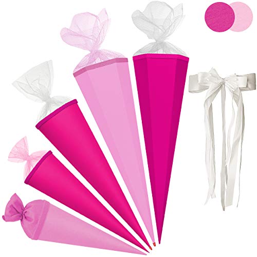 Schultüte - Rohling - ROSA - 100 cm - mit Holzspitze - 6 eckig - incl. große Schleife - Tüllabschluß - Zuckertüte - Roth - Jungen Mädchen - Schultütenschleife.. von alles-meine.de GmbH