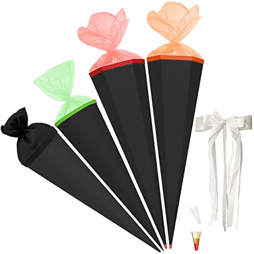 Schultüte - Rohling - SCHWARZ - Größe wählbar - 35-100 cm - rund - incl. große Schleife - Filzabschluß - mit/ohne Kunststoff Spitze - Zuckertüte - Ursus .. von alles-meine.de GmbH