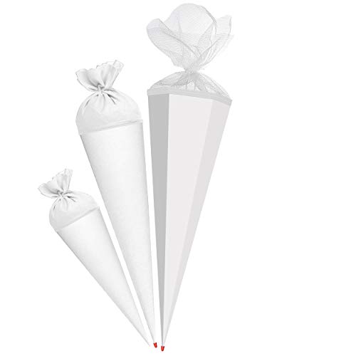 Schultüte - Rohling - WEIß - 100 cm - mit Holzspitze - 6 eckig - Tüllabschluß - Zuckertüte - Roth - Jungen Mädchen - einfarbig Uni - Schultütenrohling mit Ver.. von alles-meine.de GmbH