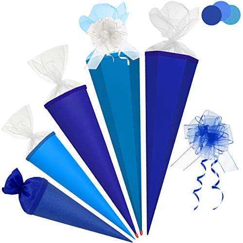 Schultüte - Rohling - hell BLAU - himmelblau - 100 cm - mit Holzspitze - 6 eckig - inkl. Schleife - Tüllabschluß - Zuckertüte - Roth - Jungen Mädchen - Schult.. von alles-meine.de GmbH
