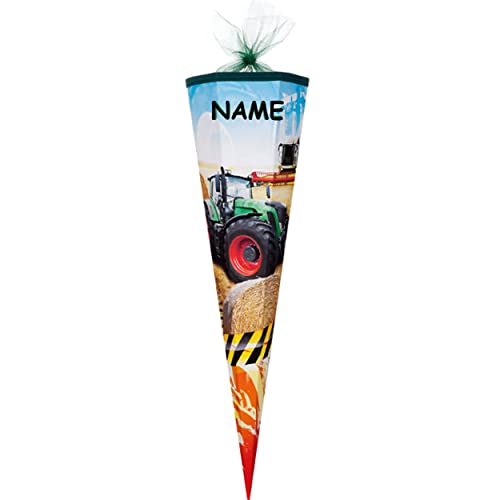 Schultüte - Traktor 22-100 cm incl. Namen - mit Tüllabschluß/Filzabschluß - mit/ohne Kunststoff Spitze - Zuckertüte ALLE Größen - Nestler - für Jung.. von alles-meine.de GmbH