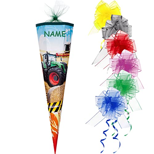Schultüte - Traktor 22-100 cm incl. Schleife und Namen - mit Tüllabschluß/Filzabschluß - mit/ohne Kunststoff Spitze - Zuckertüte ALLE Größen - Nestl.. von alles-meine.de GmbH