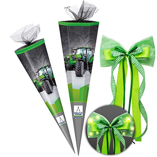 Schultüte - Traktor & Landmaschine - Deutz - 50 cm - rund - incl. große LED LICHT - Schleife - Tüllabschluß - Zuckertüte - mit/ohne Kunststoff Spitze - Mark.. von alles-meine.de GmbH