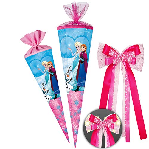 Schultüte - die Eiskönigin - Frozen - 100 cm - 12 eckig - incl. große LED LICHT - Schleife - Organza - Tüllabschluß - Zuckertüte - Nestler - Schultütenschleif.. von alles-meine.de GmbH