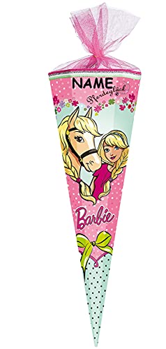 Schultüte - kompatibel mit Barbie - Pferdeglück - 22 cm - rund - incl. Namen - mit Tüllabschluß - Zuckertüte - mit/ohne Kunststoff Spitze - für Mädchen .. von alles-meine.de GmbH