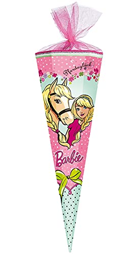 Schultüte - kompatibel mit Barbie - Pferdeglück - 22 cm - rund - mit Tüllabschluß - Zuckertüte - mit/ohne Kunststoff Spitze - für Mädchen - Pferde - Pup.. von alles-meine.de GmbH