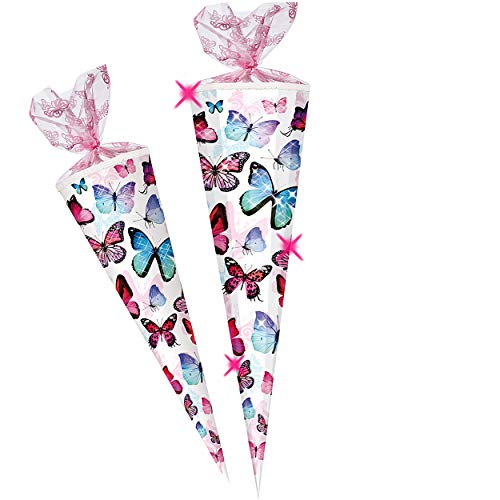 Schultüte - mit Glitzer - Effekt ! - Schmetterling - bunt - 35-100 cm - Größe wählbar - 6 eckig - Tüllabschluß - Zuckertüte - Nestler - Mädchen - Schmetterl.. von alles-meine.de GmbH