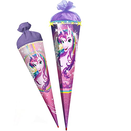 Schultüte mit Glitzer ! Einhorn/Regenbogen Unicorn - 35-100 cm - Größe wählbar - mit Holzspitze - 6 eckig - Tüllabschluß - Zuckertüte - Roth - Mädchen.. von alles-meine.de GmbH