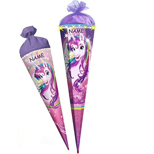 Schultüte mit Glitzer ! Einhorn/Regenbogen Unicorn - 35-100 cm - Größe wählbar - mit Holzspitze - rund - incl. Name - Filzabschluß - Zuckertüte - Roth.. von alles-meine.de GmbH