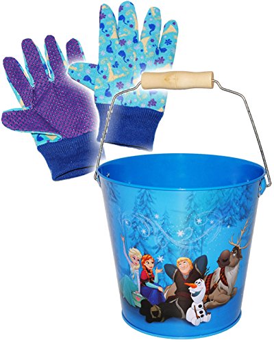 Set Metalleimer Deko Eimer & Gartenhandschuhe - Frozen - die Eiskönigin - Stoffhandschuhe/Arbeitshandschuhe - großer Metall Sandeimer/Kindereimer Ga.. von alles-meine.de GmbH