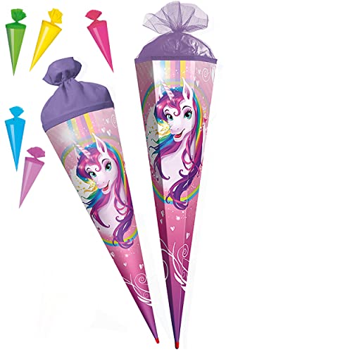alles-meine.de GmbH Set Schultüte + 5 kleine Zuckertüten - Einhorn - Regenbogen Unicorn - 35-100 cm - Größe wählbar - rund - Tüllabschluß - Zuckertüte - mit - ohne Kunststoff.. von alles-meine.de GmbH