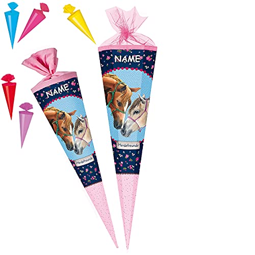 Set Schultüte + 5 kleine Zuckertüten - Pferdefreunde - Pferd & Schmetterling - 85 cm - 6 eckig - incl. Name - Tüllabschluß - Zuckertüte - Nestler - Mädchen.. von alles-meine.de GmbH