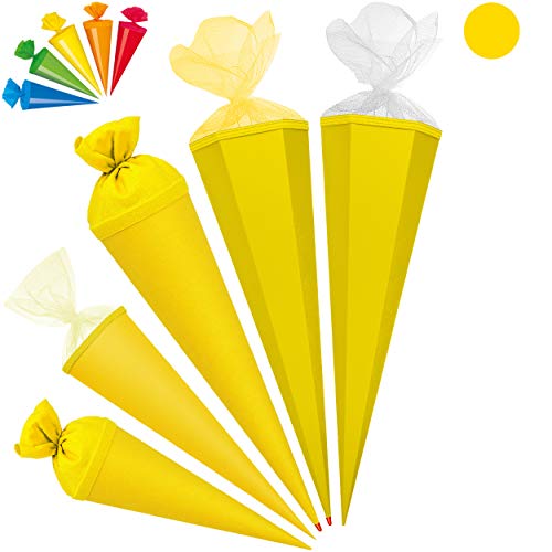 Set_ Schultüte - Rohling - GELB + 5 kleine Zuckertüten - 85 cm - mit Holzspitze - 6 eckig - Tüllabschluß - Zuckertüte - Roth - Jungen Mädchen - einfarbig Uni .. von alles-meine.de GmbH