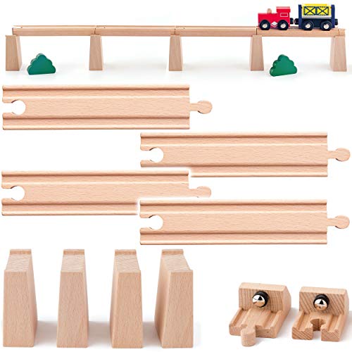 Set: 4 Brückenpfeiler & 2 Magnet Endstücke/Sperren + 4 gerade Lange Schienen - Holz - für Eisenbahn/Holzeisenbahn - passend für alle Schienen-Systeme & St.. von alles-meine.de GmbH