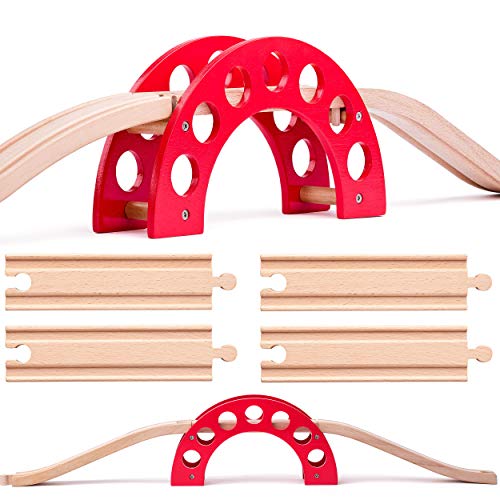 Set: Holz - Brücke + 7 Schienen - für Holzeisenbahn - passend für alle Schienen-Systeme & Straßen - z.B. Brio/Heros/Eichhorn/IKEA/Woody u.v.m. - Holzb.. von alles-meine.de GmbH