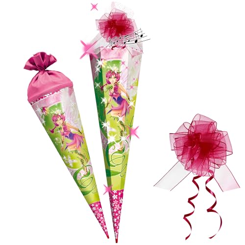 Sound Modul + Glitzer Effekt ! - Schultüte - Elfe - Fee/Traumelfe - 70 cm - mit Holzspitze - rund - incl. Schleife - Filzabschluß - Zuckertüte - Roth - Schu.. von alles-meine.de GmbH