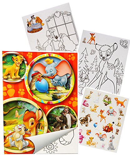 Sticker & Malblock - Disney Tiere/Bambi - König der Löwen - Dschungelbuch - Dumbo - Malbuch/Malblock - A5 mit Aufkleber - Puuh Bär Tigger - Ferkel - M.. von alles-meine.de GmbH