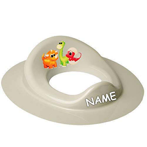 Toilettensitz/Toilettenaufsatz/Sitzverkleinerer - hell grau Tiere - Dinosaurier - Dino inkl. Name - Bieco - Standardgröße mit Lehne & Pullerschutz - V.. von alles-meine.de GmbH