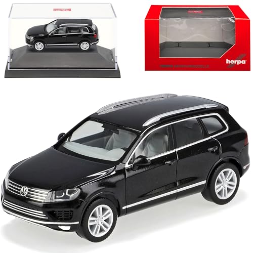 Volkwagen Tuoareg II Schwarz Metallic 2. Generation Modell 2010-2018 Version Ab Facelift 2014 mit Sockel und Vitrine H0 1/87 Herpa Modell Auto mit individiuel.. von alles-meine.de GmbH