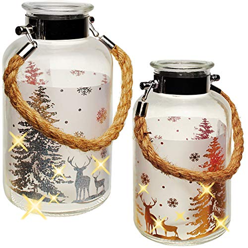 alles-meine.de GmbH XL Glas - Windlicht - LICHT Dekoflasche - 5 Stück LED - Weihnachten - Hirsch im Winterwald - 20 cm - Flasche - Weihnachtsflasche - Lichterflasche mit Beleucht.. von alles-meine.de GmbH