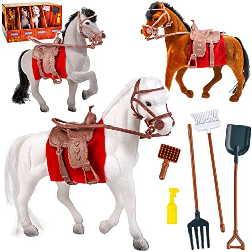 XL Set: Pferdefamilie mit Stall & Zubehör - Pferd + Fohlen - 16,5 cm hoch passend für kleine Barbie Puppen - Steffi Love - LOL Surprise Spielzeug Puppe - .. von alles-meine.de GmbH