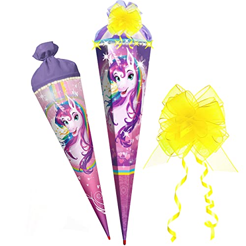 XXL - Schultüte - Einhorn - Regenbogen Unicorn - 35-100 cm - Größe wählbar - mit Holzspitze - 6 eckig - incl. Schleife - Tüllabschluß - Zuckertüte - Roth - .. von alles-meine.de GmbH