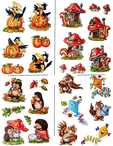 alles-meine.de GmbH 1 Bogen Fensterbilder - lustige Tiere im Herbst - incl. Name - Blätter/Igel/Eule/Drache/Kürbis/Eicheln sammeln - Laubblätter - statisch haftend .. von alles-meine.de GmbH