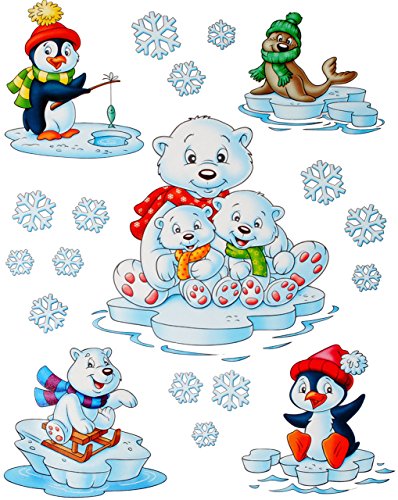 alles-meine.de GmbH 1 Bogen: Fensterbilder - Tiere im Winter - Wintertiere/Eisbären/Schneeflocken/Schneemann - statisch haftend - selbstklebend + wiederverwendbar/Sti.. von alles-meine.de GmbH