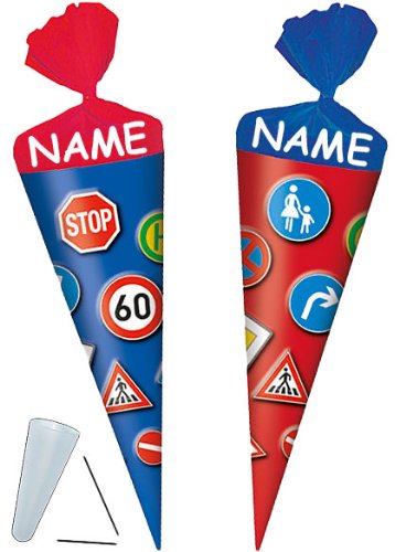 alles-meine.de GmbH 1 STK. Schultüte - Verkehrszeichen 20 cm - incl. Namen - mit Kreppabschluß - mit/ohne Kunststoff Spitze - Zuckertüte Fahrschule Fahranfänger Prüfung Fahrsch.. von alles-meine.de GmbH