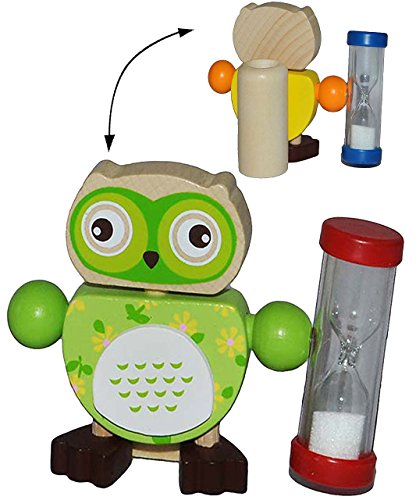 alles-meine.de GmbH 1 Stück Zahnputzuhr/Zahnbürstenhalter - lustige Eule - GRÜN - mit Sanduhr - aus Holz für die Zahnbürste - Kinder & Erwachsene/Mädchen Jungen Zähnepu.. von alles-meine.de GmbH