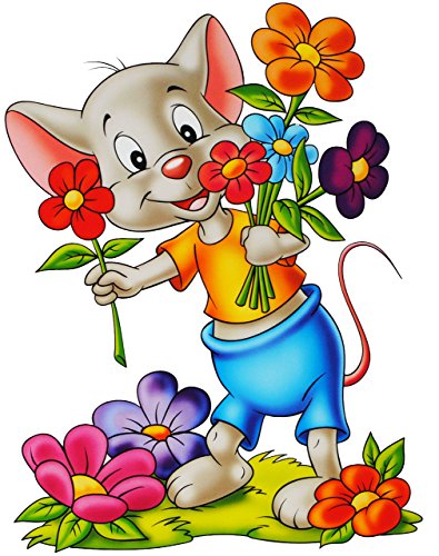 alles-meine.de GmbH 1 Stück großes Fensterbild - Maus mit Blumen - statisch haftend - selbstklebend + wiederverwendbar/Sticker Fenstersticker Aufkleber - Fensterbilder - .. von alles-meine.de GmbH