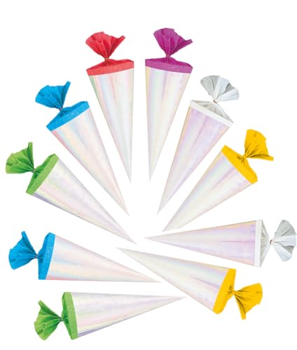 alles-meine.de GmbH 10 STK. Schultüte 15 cm - rund - marmoriert schimmernd - bunt - Geschenktüte klein - zur Dekoration oder Anhängen an die große Zuckertüte Deko für Schulanfang.. von alles-meine.de GmbH