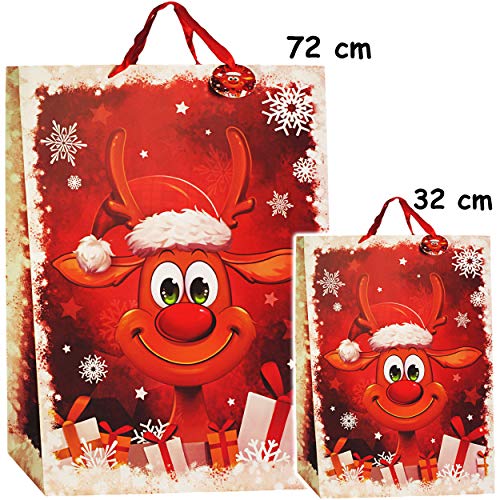 alles-meine.de GmbH 10 Stück XXL - Geschenktaschen/Geschenkbeutel - Weihnachten - lustiges Rentier Groß - 72 cm ! Weihnachtstüten - Geschenktüten/Geschenkverpackung.. von alles-meine.de GmbH
