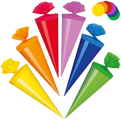 alles-meine.de GmbH 10 Stück kleine Schultüten - 12 cm - bunter Farb-Mix - Zuckertüten - rund - Dekoschultüte - Deko - Schultütenbaum Zuckertütenbaum - Jungen Mädchen - einfarb.. von alles-meine.de GmbH